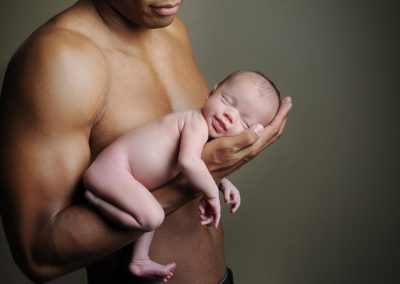 newborn and shirtless dad